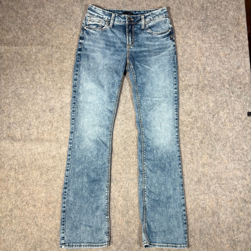 Silver Jeans Elyse Slim Boot Women W28 L33 Blue Light Wash Stretch L03601SIA336